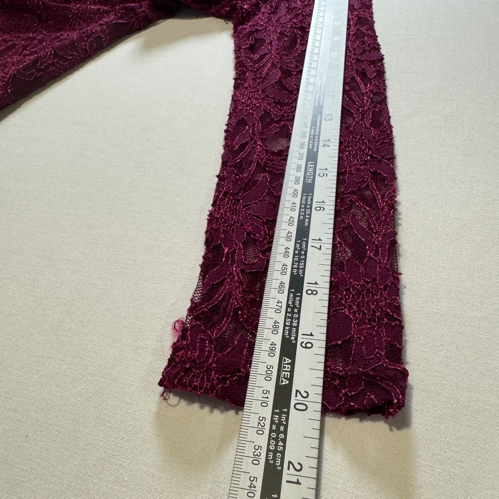 Burgundy Floral Lace Long Sleeve Bodycon Sheath Dress XS Cocktail Wedding Guest - Picture 9 of 9